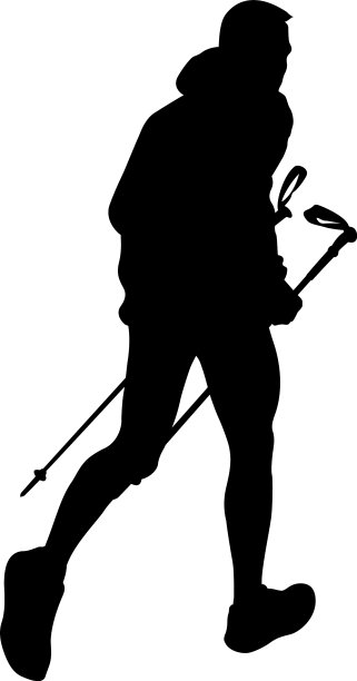 拿着登山杖的男性跑步者图片下载