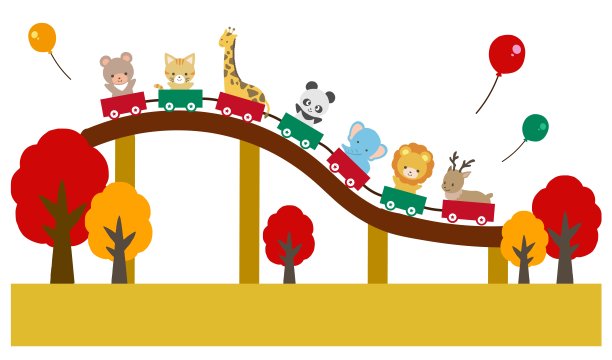 可爱的动物坐过山车的插图材料图片下载