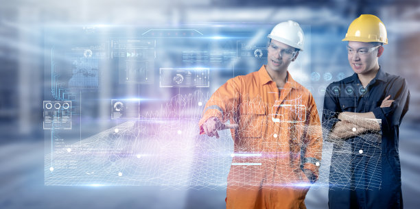 工程师团队工作，智能工厂机器物联网数字技术未来，智能制造数字过程AI管理技术应用系统自动化机器人控制图片下载