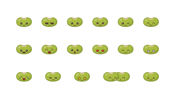 可爱的豆子卡哇伊吉祥物设置卡哇伊食物脸图片下载