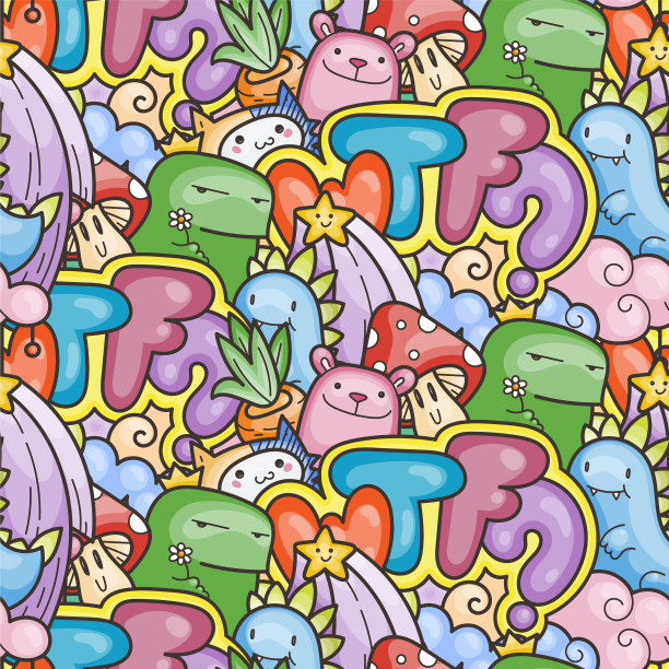 无缝图案与可爱的卡通怪物和图片下载