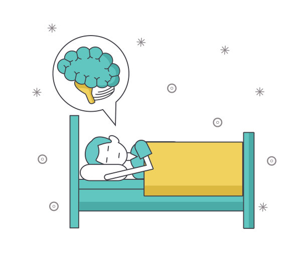 睡在床上的男人，脑子里的语言泡泡图片下载