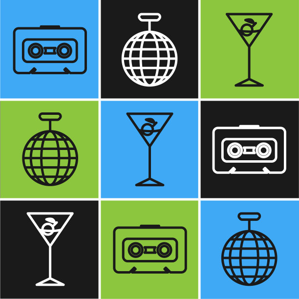 设置线复古磁带马提尼玻璃图片下载