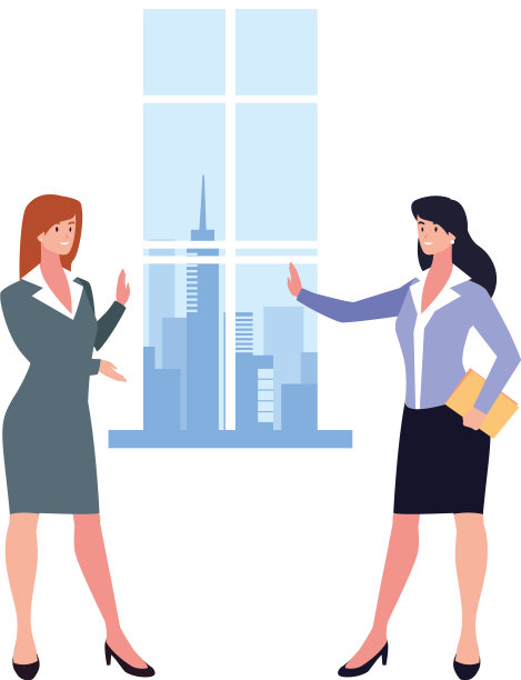 商业女性在客厅与景观城市图片下载