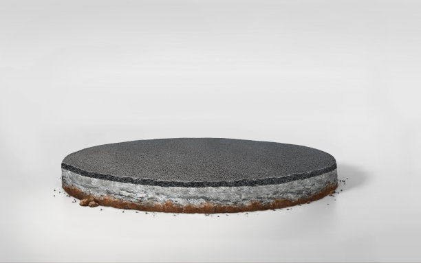 3D插图沥青路面圆形层状土壤和混凝土截面隔离在白色背景图片下载