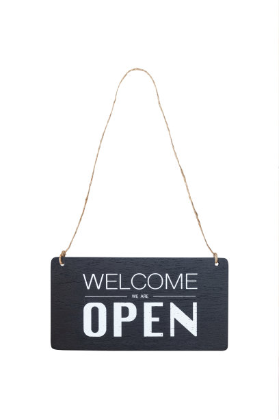 欢迎我们是开着的挂着绳子的招牌图片下载