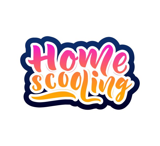 家学手刷字。色彩斑斓的文本。作为儿童虚拟学校的标志。图片下载