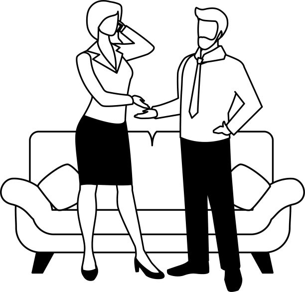 一对夫妇在白色背景的客厅里图片下载