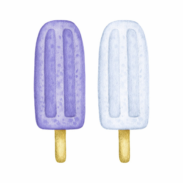 水彩冰淇淋(冷冻果汁)套装。手绘冰棒，冰棒用木棒。夏季设计元素孤立在白色背景上图片下载