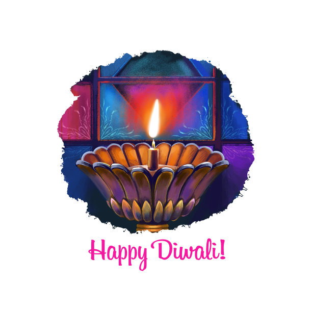 快乐排灯节数字艺术插图。印度的灯节。屠妖节手绘。装饰用火焰油灯，排灯节，排灯节，印度教的灯节，印度的月亮月卡尔蒂卡图片下载