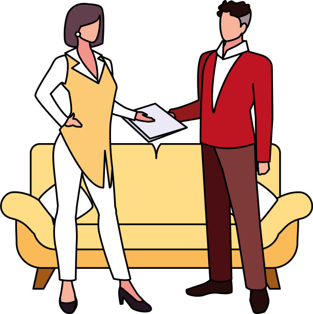 一对夫妇在白色背景的客厅里图片下载