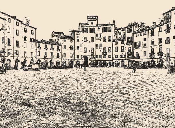 托斯卡纳的卢卡镇的主要广场圆形剧场碎片的矢量图像图片下载