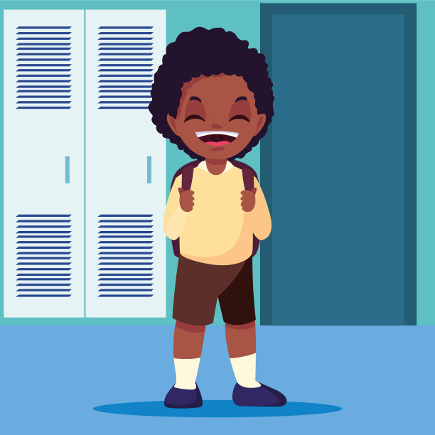 男生在学校走廊里，后面有储物柜图片下载