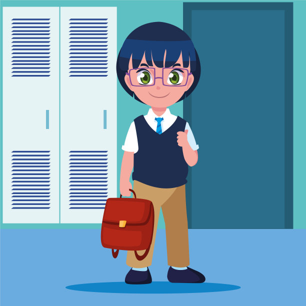 男生在学校走廊里，后面有储物柜图片下载