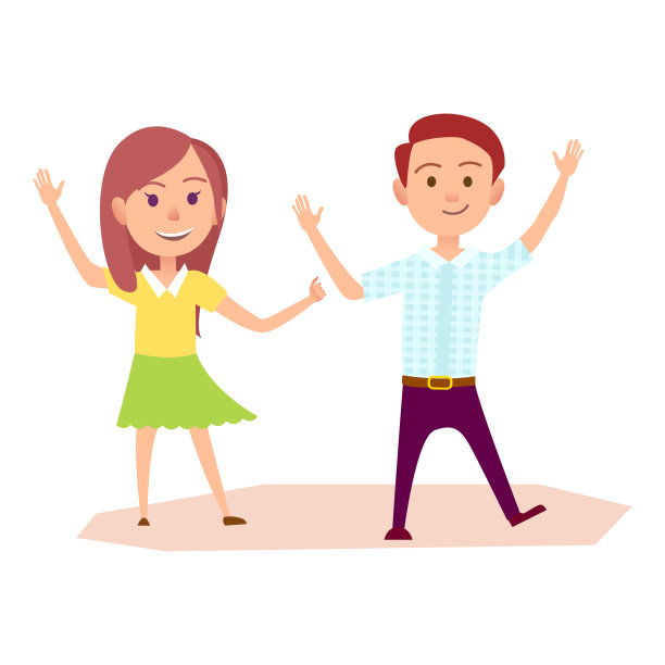 女孩和男孩举起他们的手插图图片下载