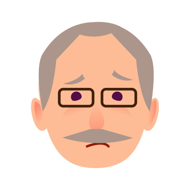 悲伤的老人在眼镜脸平面矢量图标图片下载
