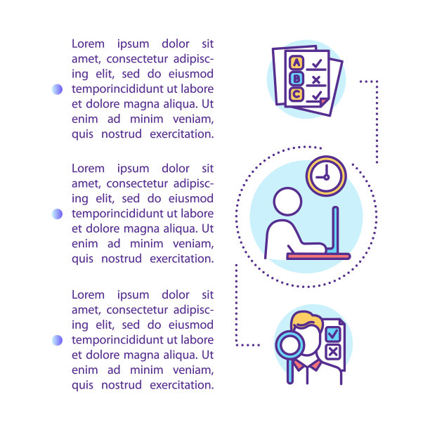 大学项目概念图标与文本。学习进度。大学论文。在笔记本电脑工作。文章页向量模板。宣传册，杂志，小册子设计元素与线性插图图片下载