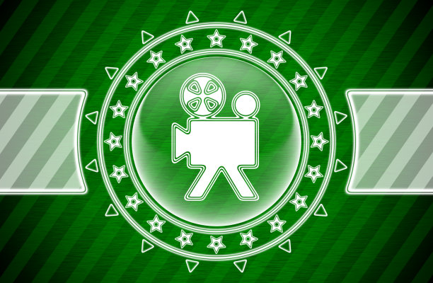 相机图标在圆形和绿色条纹的背景。插图。图片下载