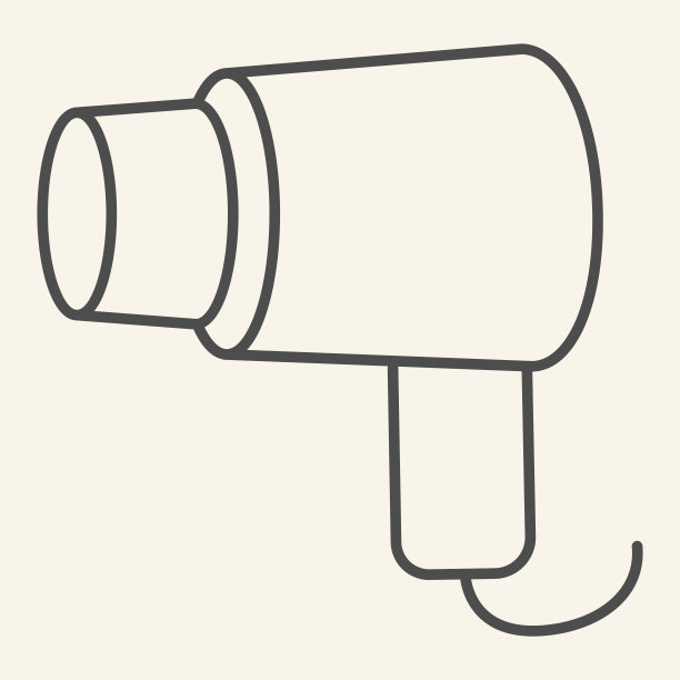 电吹风细线图标。电吹风或吹风机符号，米色背景上轮廓造型象形文字。酒店浴室设备标识的移动概念和网页设计。矢量图形。图片下载