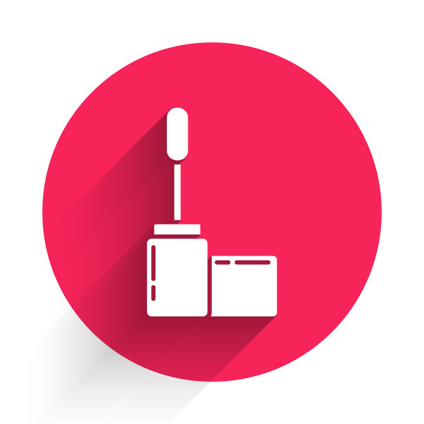 白色睫毛膏刷图标孤立与长阴影。红色圆圈按钮。矢量图图片下载