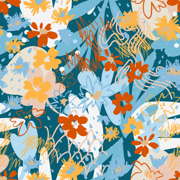 植物无缝图案制成的有机涂鸦形状。现代剪纸风格，平面设计。花的背景。图片下载