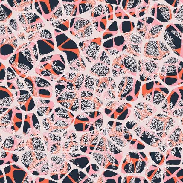 花卉植物无缝图案由华丽的叶子和不规则的抽象圆形五角形网格泡沫形成图片下载