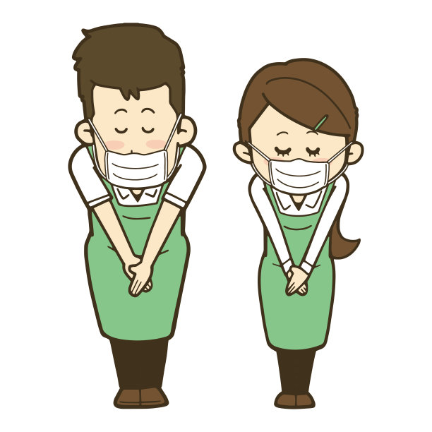 一组穿着围裙的男人和女人鞠躬的插图。图片下载