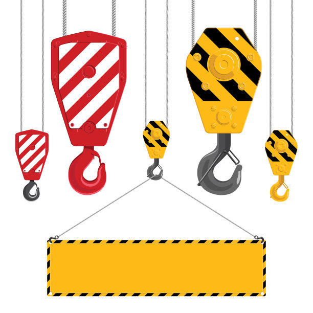 工业钩子集合。金属吊车钩与电缆隔离在白色背景。工业挂钩固定架。图片下载