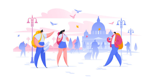 观光度假扁平人图片下载