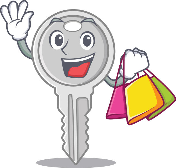 一个快乐的富有的钥匙挥舞着，拿着购物袋图片下载
