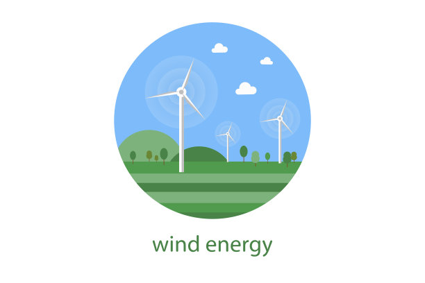 绿色能源理念，以自然为背景的风车图片下载
