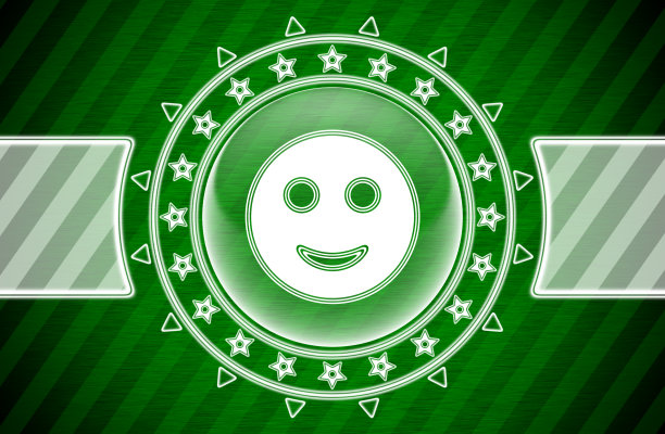 微笑图标在圆形和绿色条纹的背景。插图。图片下载