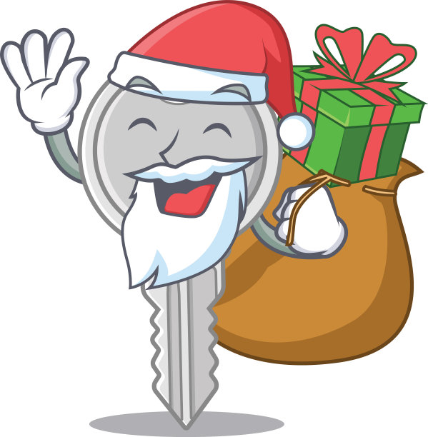 圣诞老人钥匙卡通人物设计有盒的图片下载