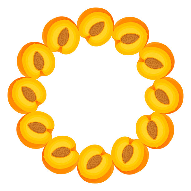 花环从明亮的桃子水果与空间的文本。卡通有机甜食。夏日水果，健康生活方式。矢量插图为任何设计。图片下载