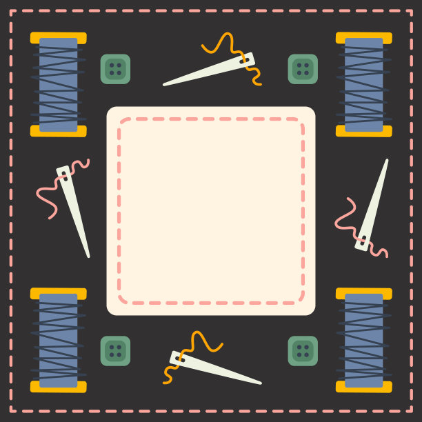 裁剪笔记设计矢量。缝纫配件。线，针，按钮元素。文本。对于社交网络，卡片，帖子，横幅，销售，优惠券。图片下载