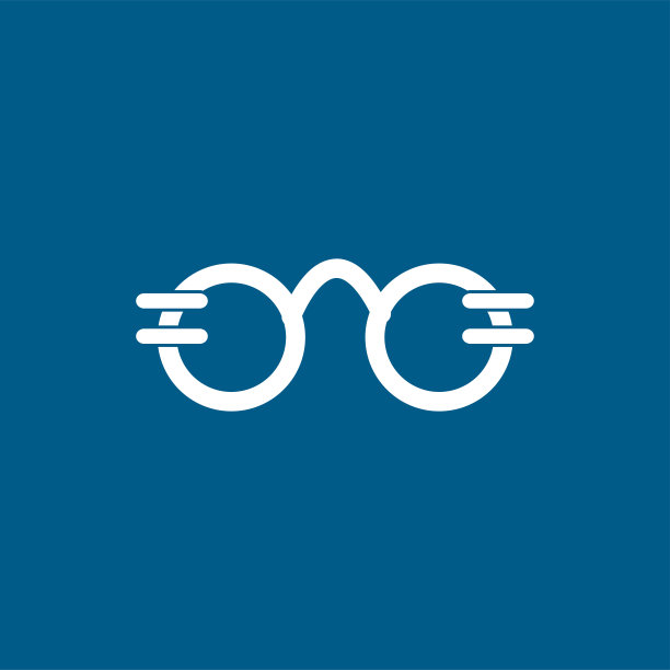 眼镜图标上的蓝色背景。蓝色平面风格矢量插图图片下载