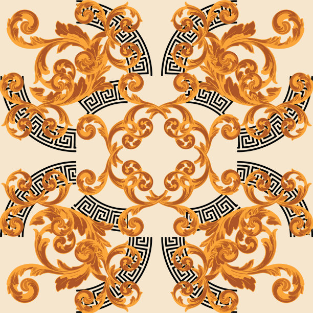 巴洛克金色与希腊图案叶无缝图案设计图片下载