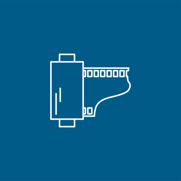 胶片带线图标在蓝色背景。蓝色平面风格矢量插图图片下载