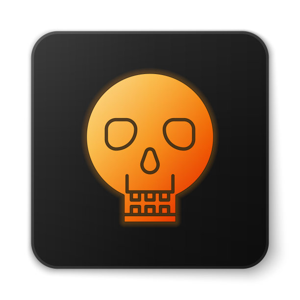 橙色发光的霓虹骷髅图标孤立在白色图片下载