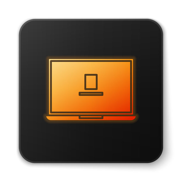 橙色发光的霓虹灯笔记本电脑图标孤立在白色图片下载