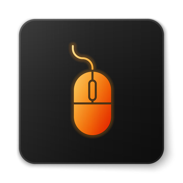橙色发光霓虹灯电脑鼠标图标孤立图片下载