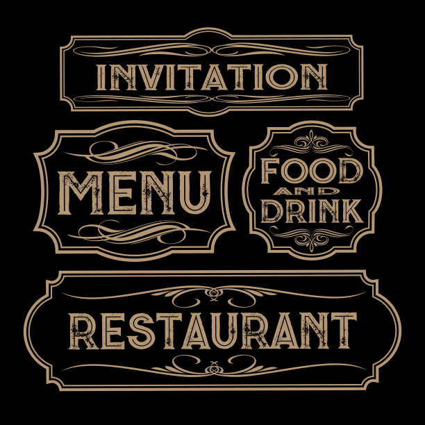 复古框架黄金设置餐厅酒吧食物菜单图片下载