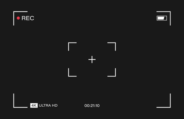 相机水平取景器模板上的黑色背景。4K手机分辨率视频rec帧。屏幕录像。矢量图形设计素材图片