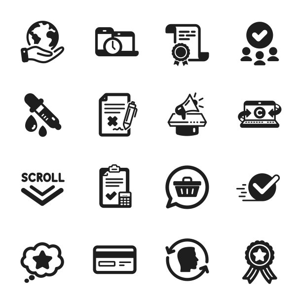 科技图标集：化学滴管、忠诚之星、时间管理等矢量素材图片下载