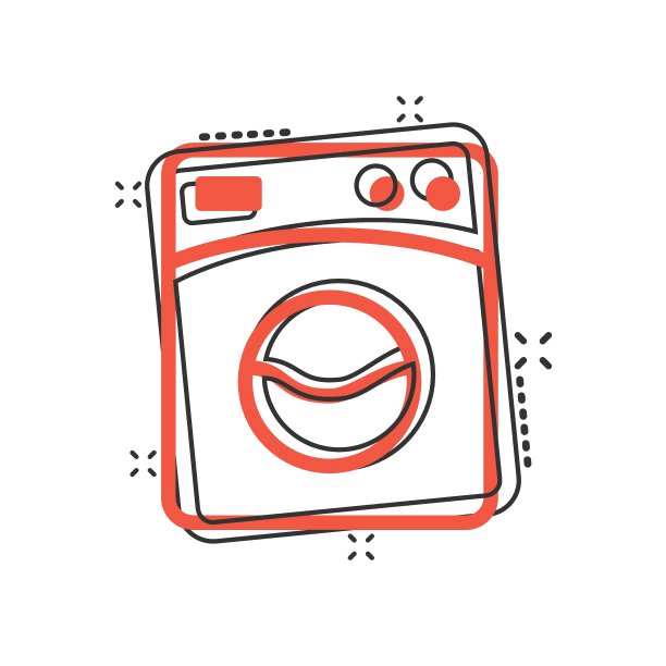 漫画风格的洗衣机图标。洗衣机卡通矢量插图在白色孤立的背景。洗衣飞溅效应经营理念。图片下载