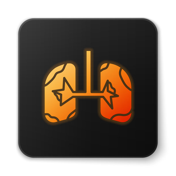 橙色发光霓虹灯肺图标孤立在白色图片下载