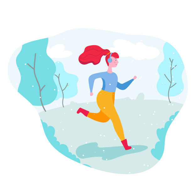 女孩在冬天的公园里跑步图片下载