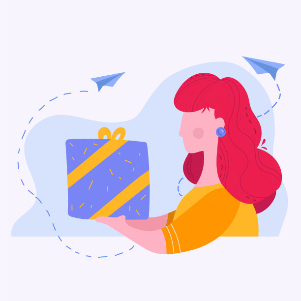 拿着大礼品盒的扁平风格矢量插画图片下载