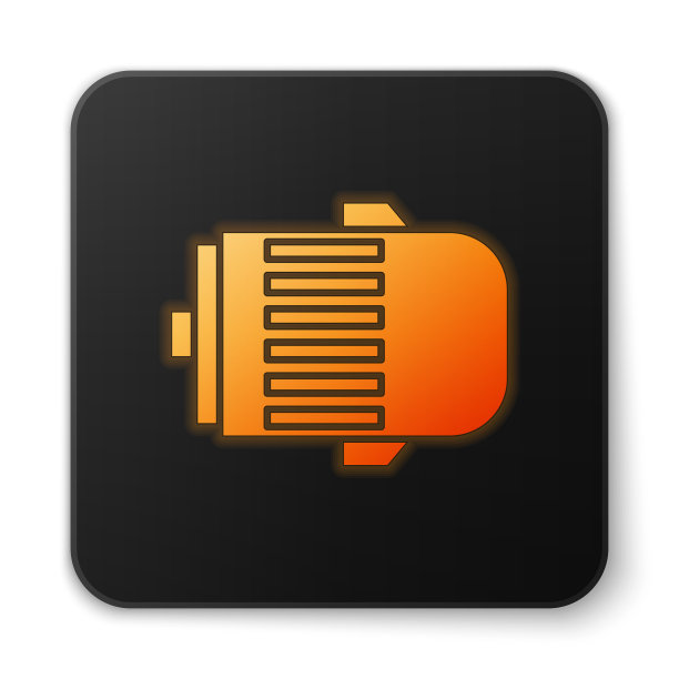 橙色发光的霓虹灯电动引擎图标孤立图片下载