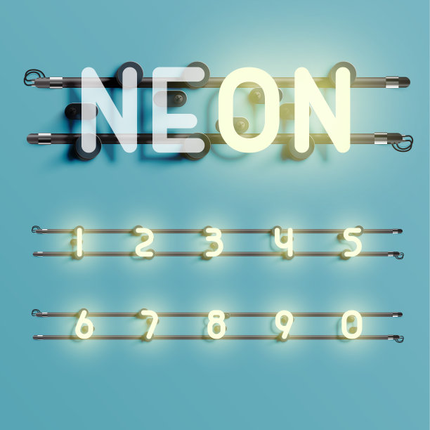 现实的霓虹灯字体与电线和控制台，矢量插图图片下载